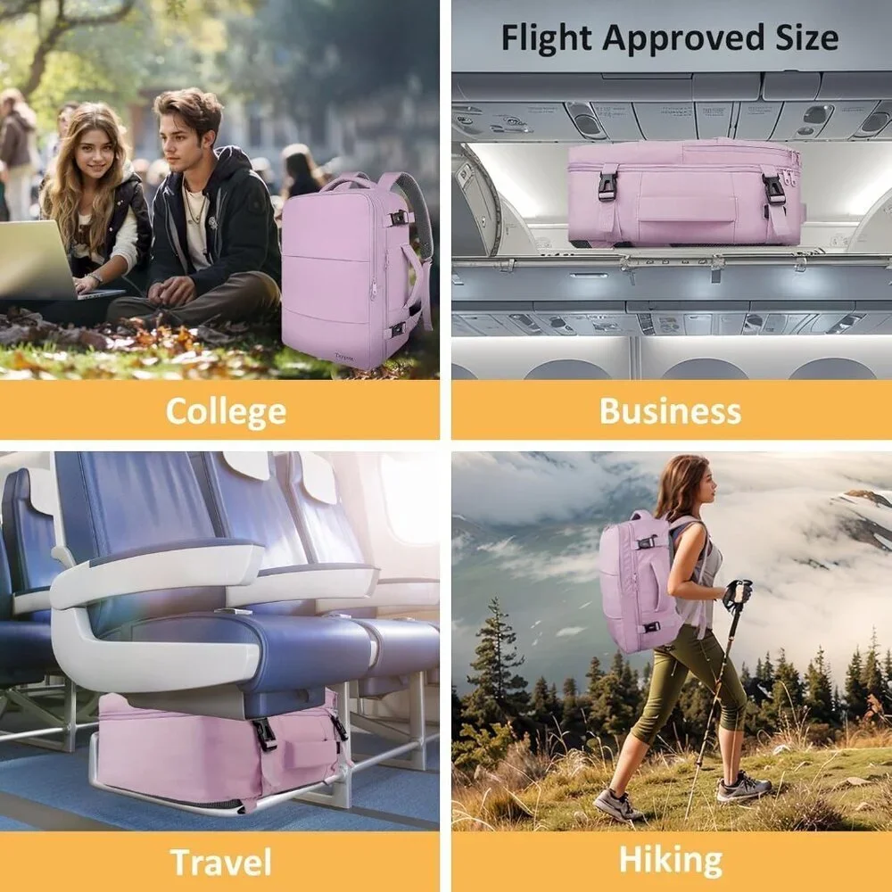 Travel Orchid Purple Backpack for Women Carry On Laptop Bag USB Port TSA Pouch